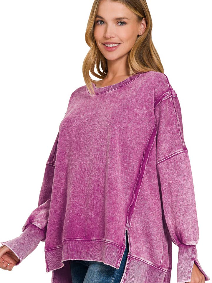 ...SI-26167 Sweatshirt Oversize en Molleton Français Lavé à l'Acide pour la vente par 42POPS