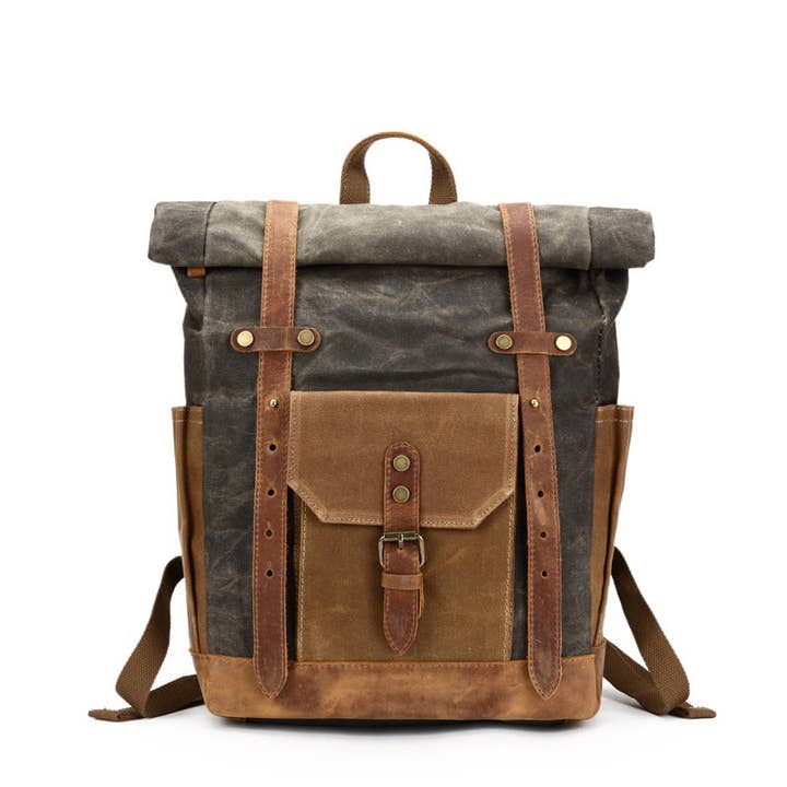 Waxed Canvas Backpack, Vintage Rucksack, Travel Backpack 8808 for wholesale by RockCow Leather Studio