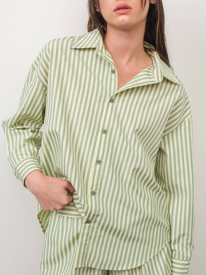 GREEN YELLOW SUMMER STRIPED SHIRT for wholesale on Faire
