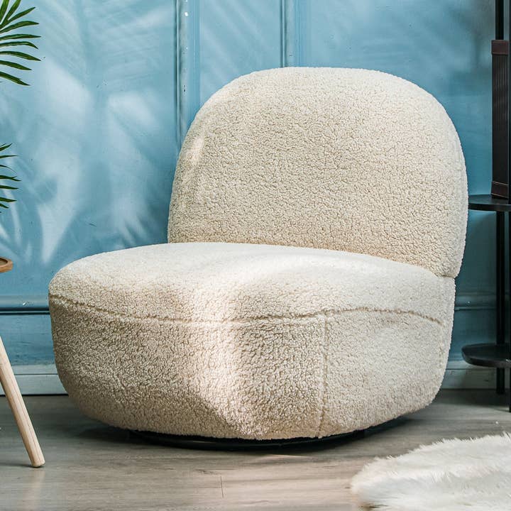 KAMPALA White Bouclé Swivel Lounge Chair for wholesale by Nordlys