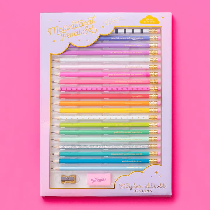 *ON SALE* Pencil Set - Motivational - Asst Colors - 22 Pcs for wholesale by Taylor Elliott Designs