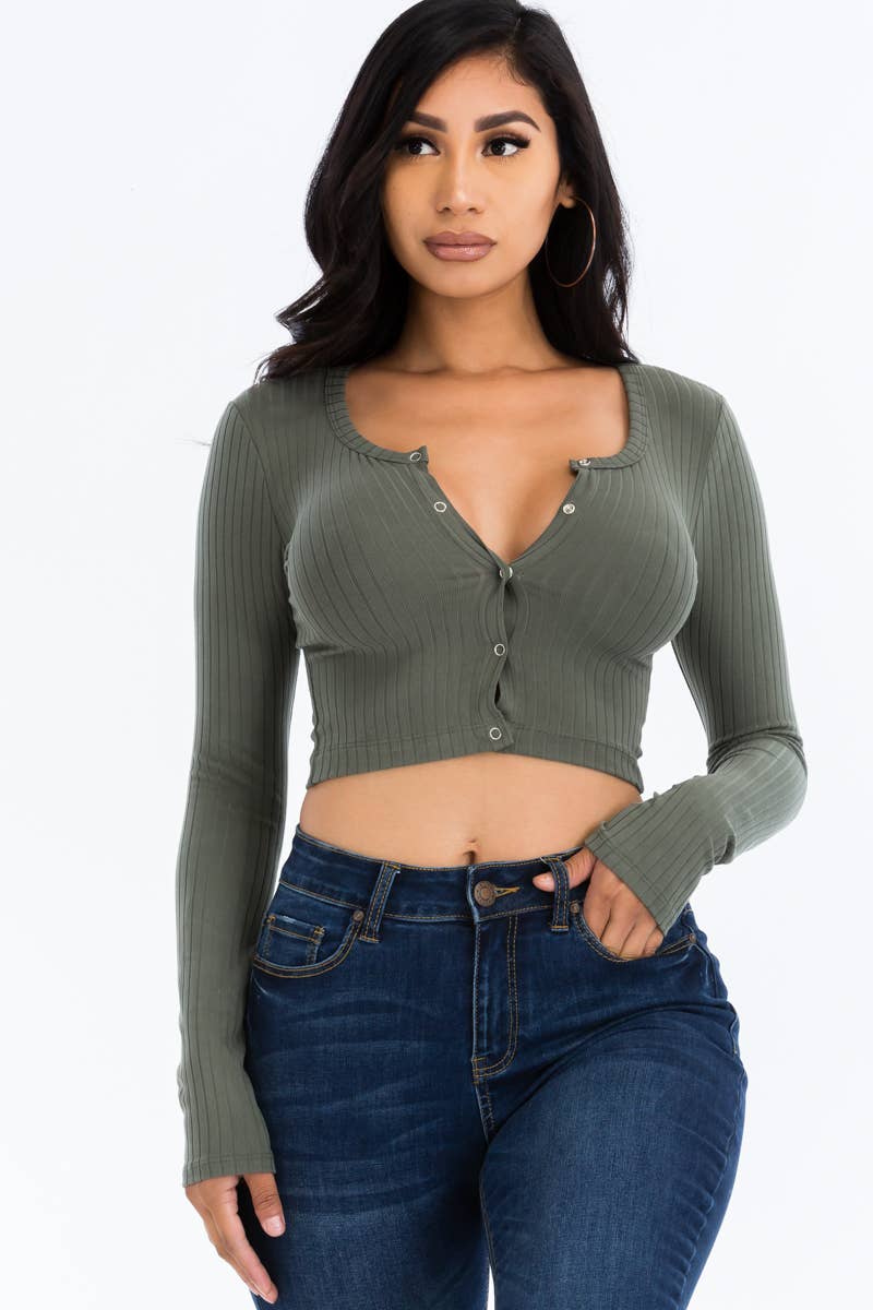 CAPELLA APPAREL - Wholesale Knit Top - Women's - Button Up Ribbed Crop Top3