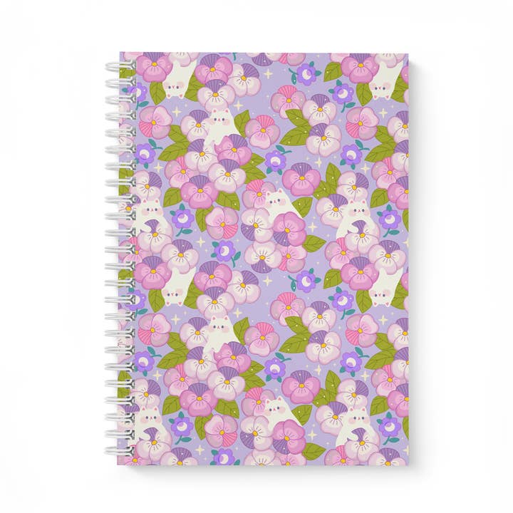 Meowashi Studio - Wholesale Notebook - White Cat and Pansy Reusable Sticker Collection Book0