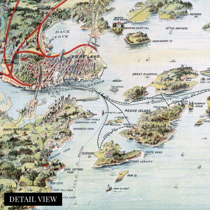 1906 Map of Casco Bay Portland Maine - Portland Maine Vintage Map Casco Bay Wall Art - Casco Bay Vintage Map Portland Maine Wall Art - Old Portland Maine Map for wholesale by Historic Prints