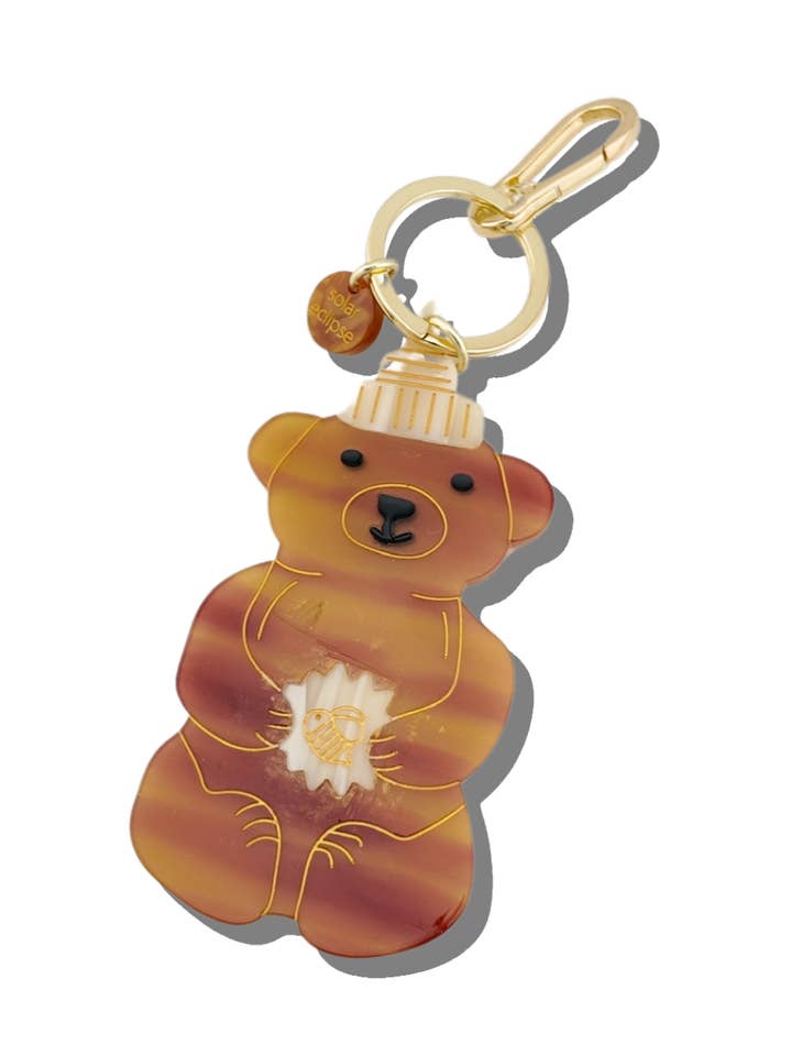 Hand-painted Honey Bear Bag Charm + Keychain | Eco for wholesale by Solar Eclipse