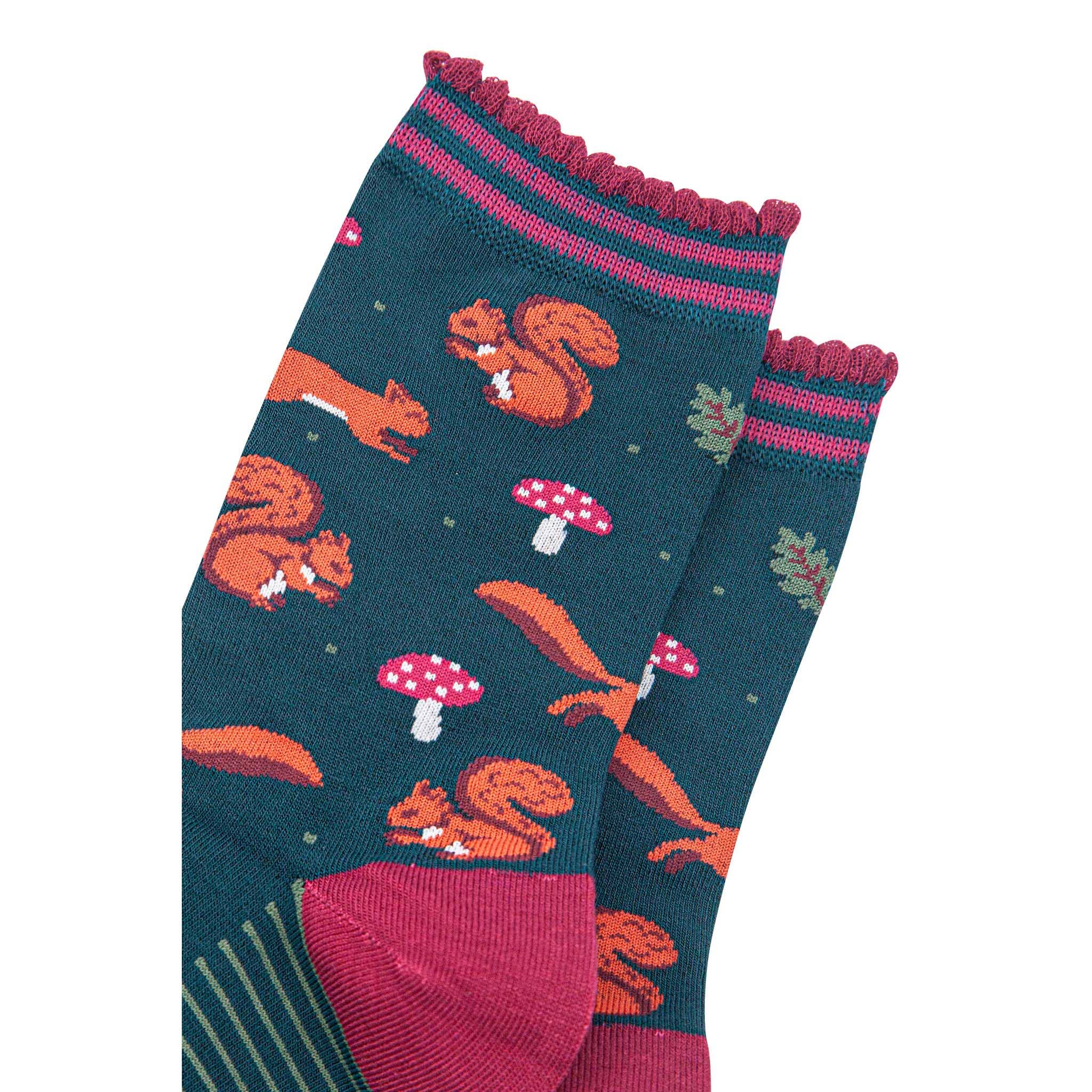Sock Talk - Wholesale Socks - Women's - Women's Bamboo Socks - Green/Berry, Squirrel and Toadstool1