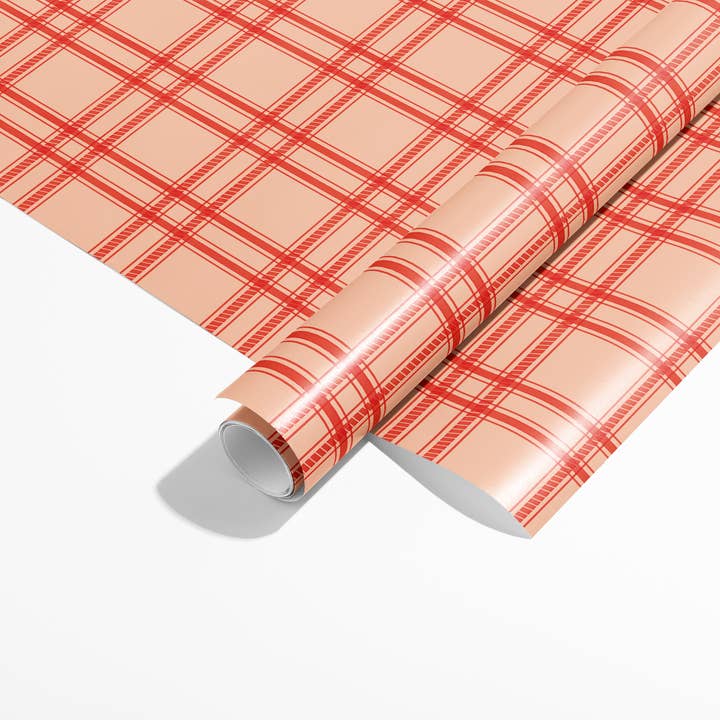 KelseyMDesigns - Wholesale Wrapping Paper Roll - Pink and Red Holiday Plaid Wrapping Paper - 3 Sheet Roll