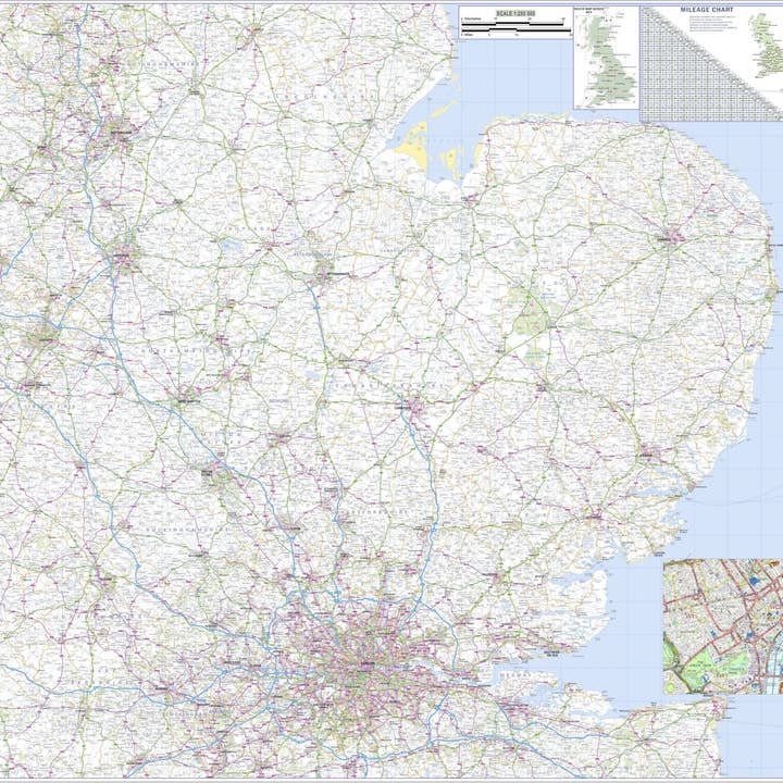 East Midlands, East Anglia e Londra - Mappa stradale per la vendita all'ingrosso da parte di Map Marketing Limited