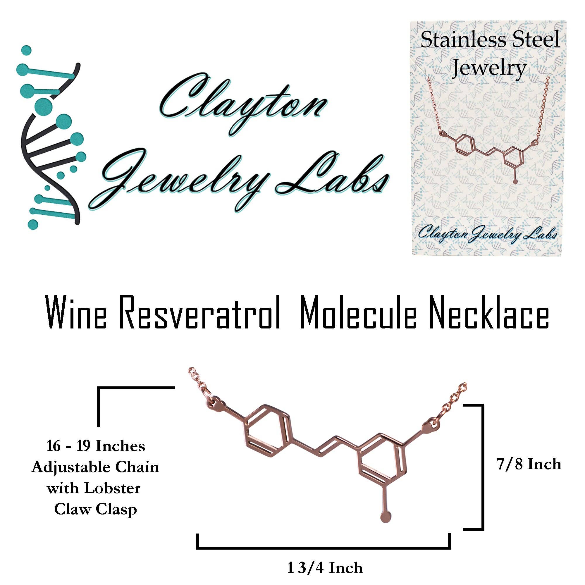 Clayton Jewelry Labs - Vendita all'ingrosso Collana con ciondolo/pendaglio - Collana in acciaio inossidabile con molecola di resveratrolo di vino7