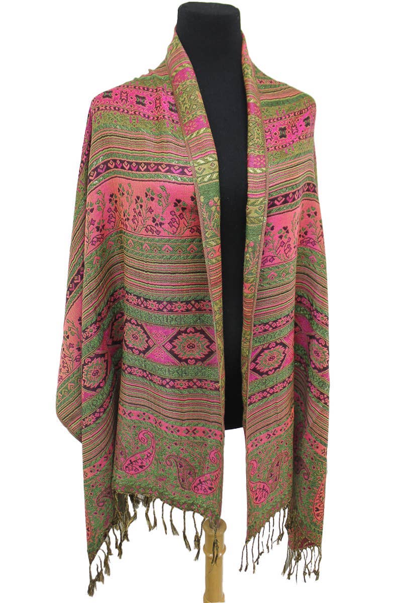 AS SHOWN Geometric Paisley Metallic Pashmina Shawl Scarf for wholesale on Faire6
