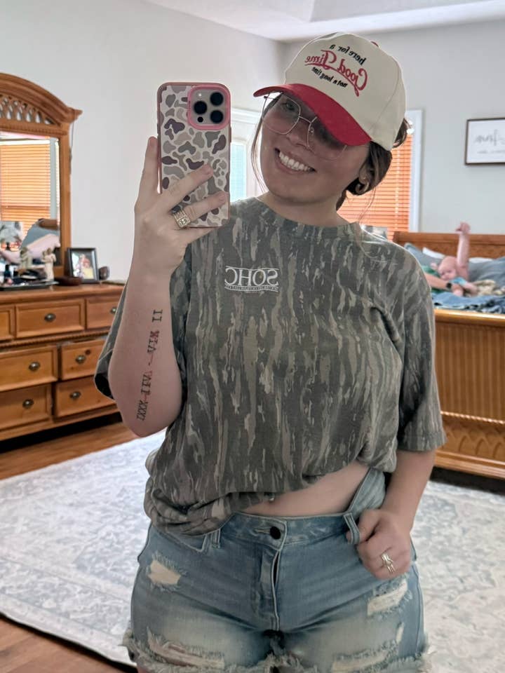 Southern Outlaw Hat Co. - Wholesale Screen Printed T-Shirt - Unisex - vintage bottomland camo tee1