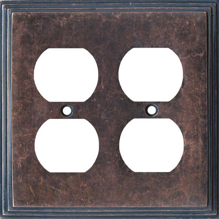 Switch Hits - Wholesale Light Switch Cover/Plate - Art Deco Step 2 Gang Duplex Outlet Covers, Antique Copper