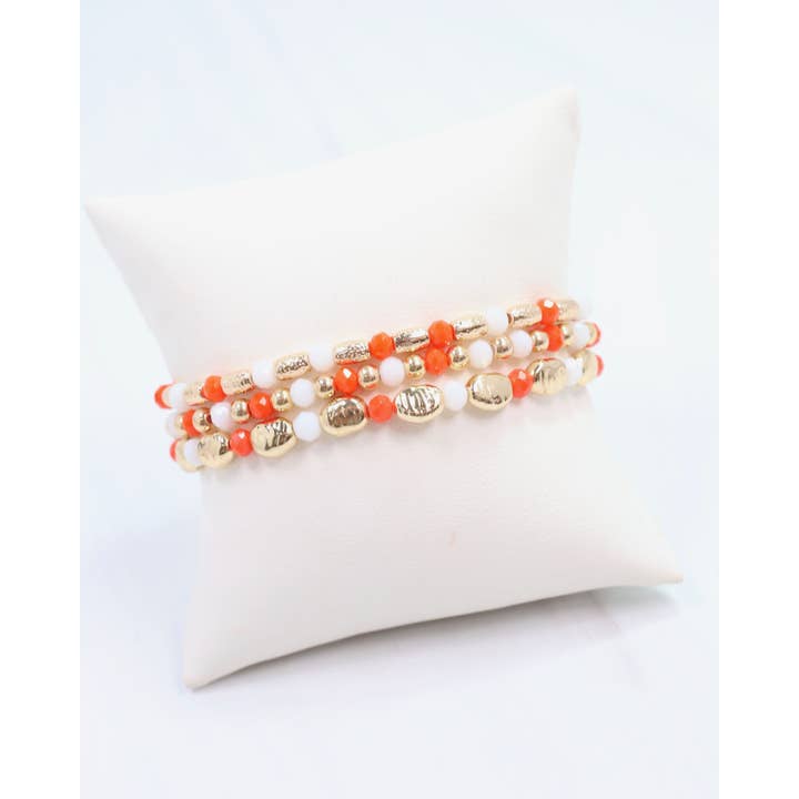 Caroline Hill - Wholesale Jewelry Set - Spirit Beaded Bracelet Set Orange White2
