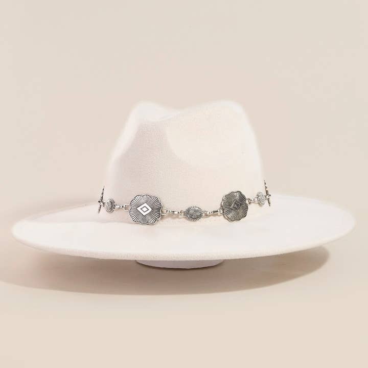 Sombrero Fedora Fashion de ala plana con correa de cadena Concho para venta al por mayor de Anarchy Street