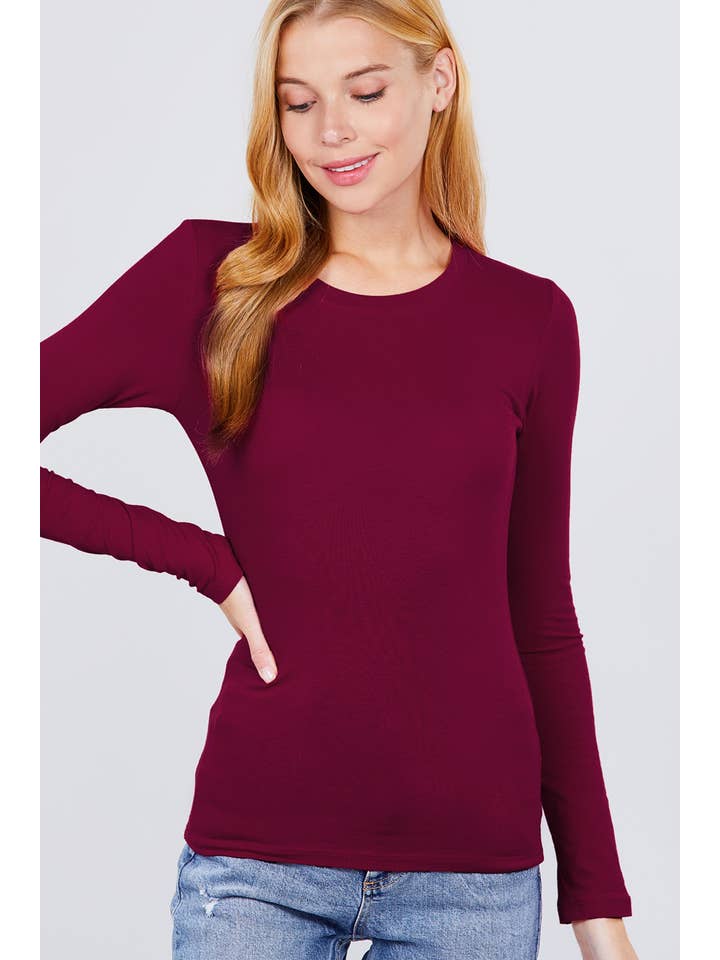 Active Basic | Active USA - Wholesale Knit Top - Women's - Long Sleeve Crew Neck Cotton Spandex Jersey Top40