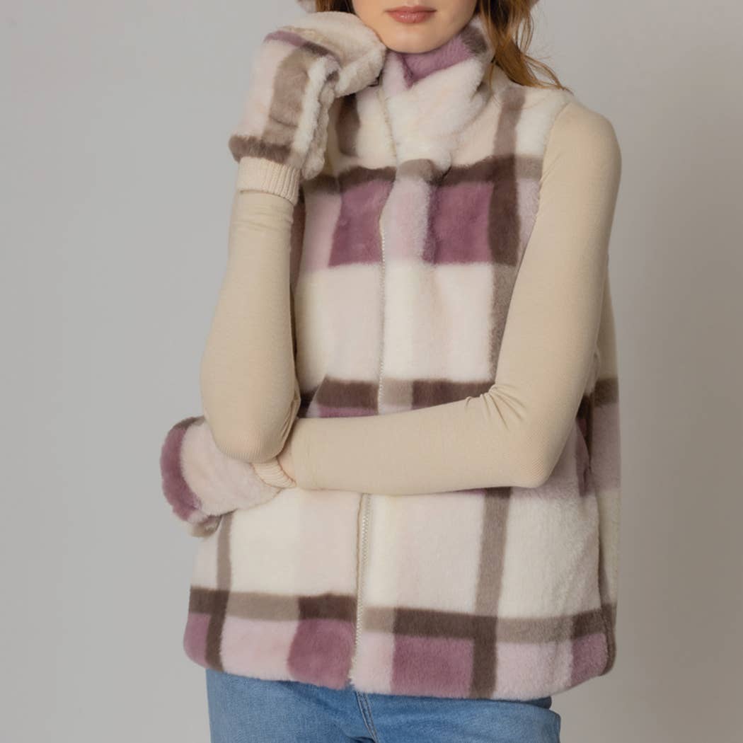 Fashion City - Wholesale Vest - Dames - Plaid vest van imitatiebont8