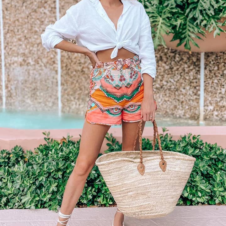 FRENCH BASKET straw bag with leather handles beach bag. for wholesale by NomadWeave Ltd