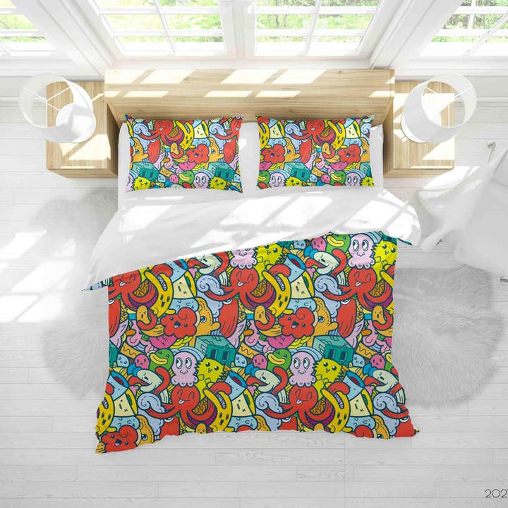 3D Färgglad Djur Bläckfisk Doodle Påslakanset Sängklädesset Påslakan Örngott 34 för wholesale av Jess Art Decoration