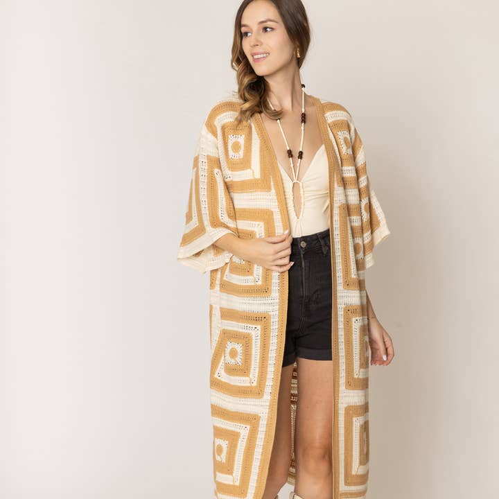 Cardigan en crochet à motif carré répétitif pour la vente par Fashion City