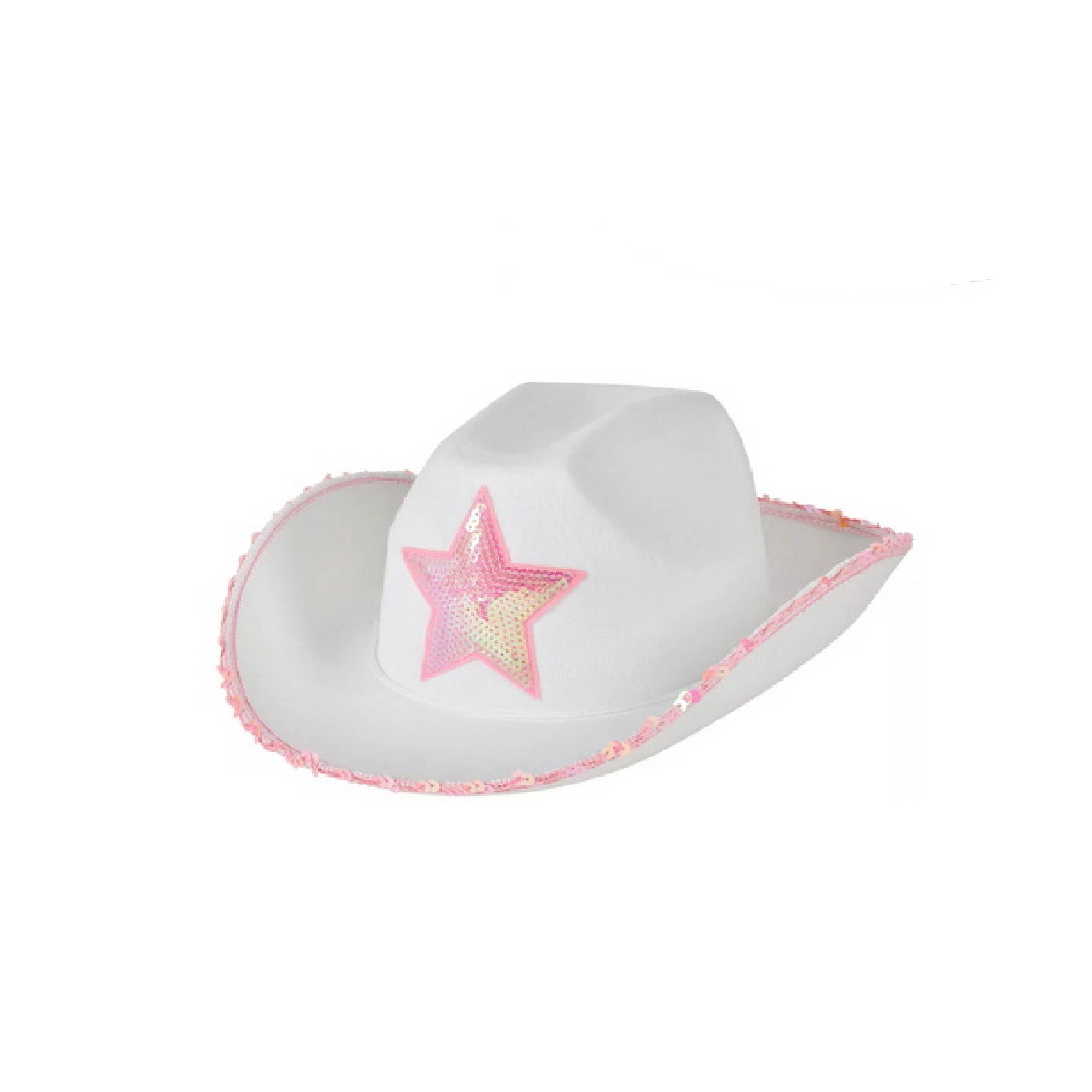 HALLEE - Wholesale Cowboy Hat - Women's - White Felt Cowgirl Hat with Pink Star3