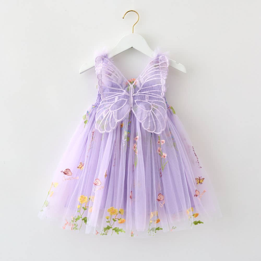 Little Trendy - Wholesale Dress - Kids - Girls floral embroidery mesh dress with butterfly wings 3