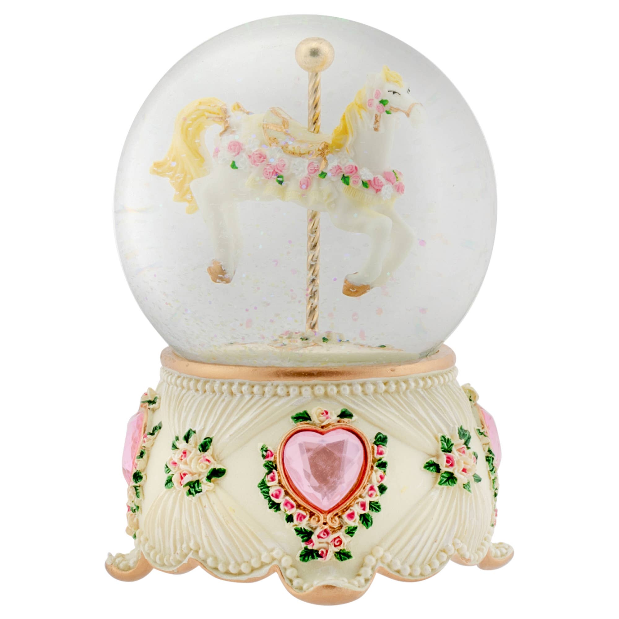 EAST AVENUE - Wholesale Snow Globe - Rose Garland Horse and Carousel 100mm Musical Snow Globe0