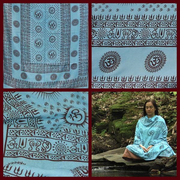 Prabhuji's Gifts - Vendita all'ingrosso Asciugamani da yoga - Scialle da preghiera per meditazione yoga - Om Turquoise Large2