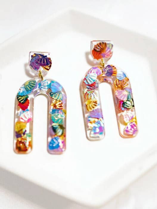 Mermaid Rainbow Sea Shell | Beach Resin Statement Earrings for wholesale by Hupomeno Designs