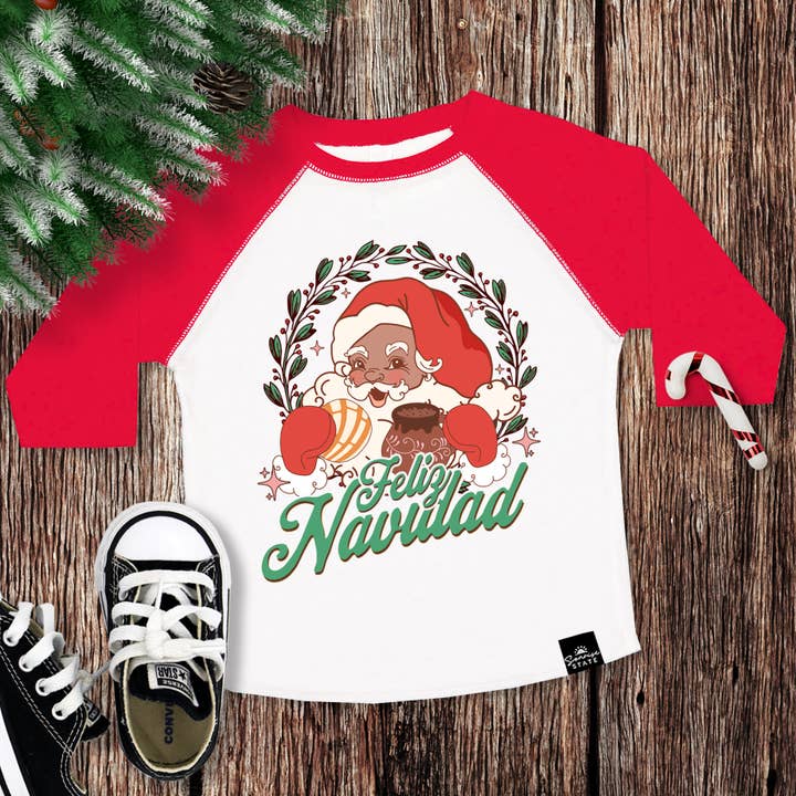 Feliz Navidad Santa Claus Concha Boys Christmas Baseball Tee for wholesale by Sonrise State