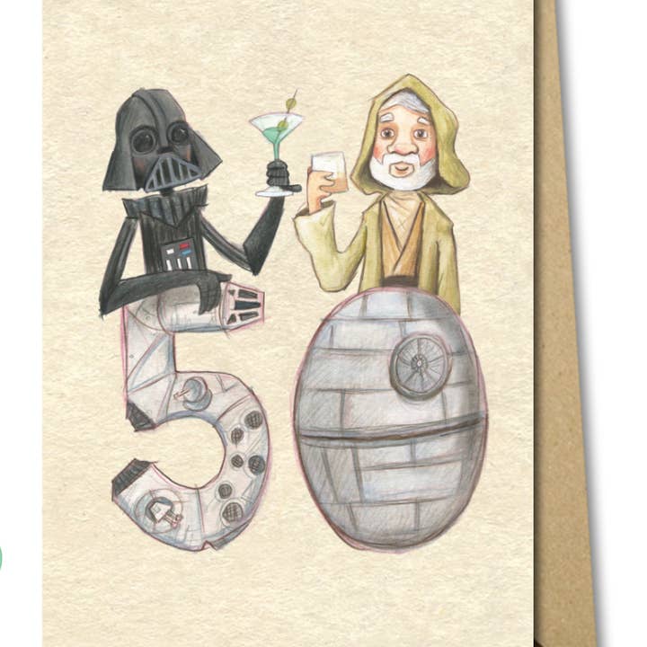 The Grey Earl - Wholesale Birthday Card - 50th Birthday - Star Wars - Darth Vadar & Obi Wan Kenobi