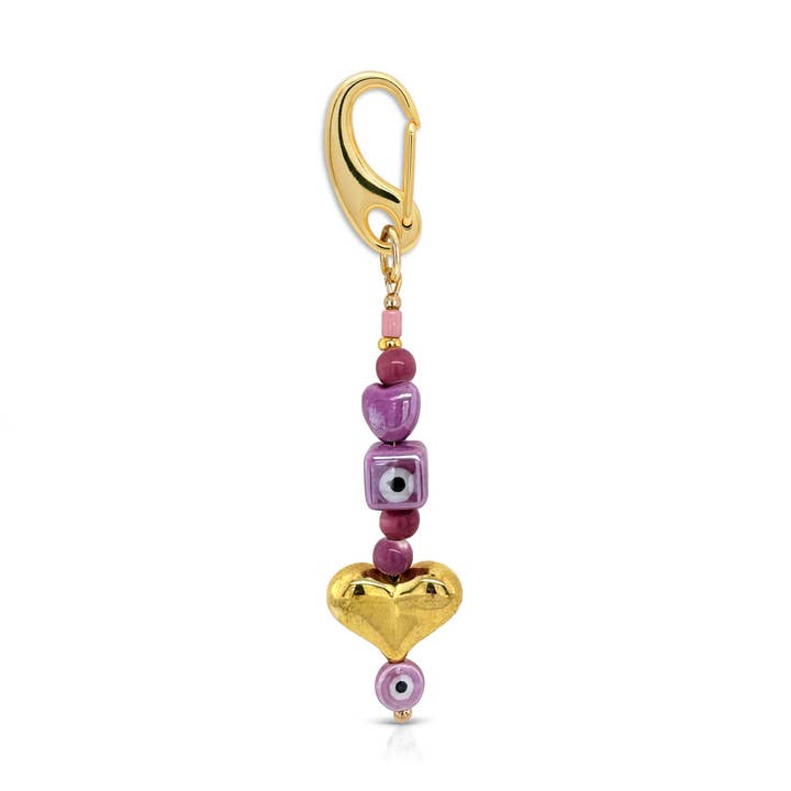 Purple Haze Gold Heart Bag Charm for wholesale by Jūratė Los Angeles