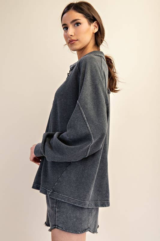 Sunday Morning - Wholesale Sweatshirt - Women's - T170037 LONG SLEEVE MINERAL WASHED POLO SWEATSHIRT5