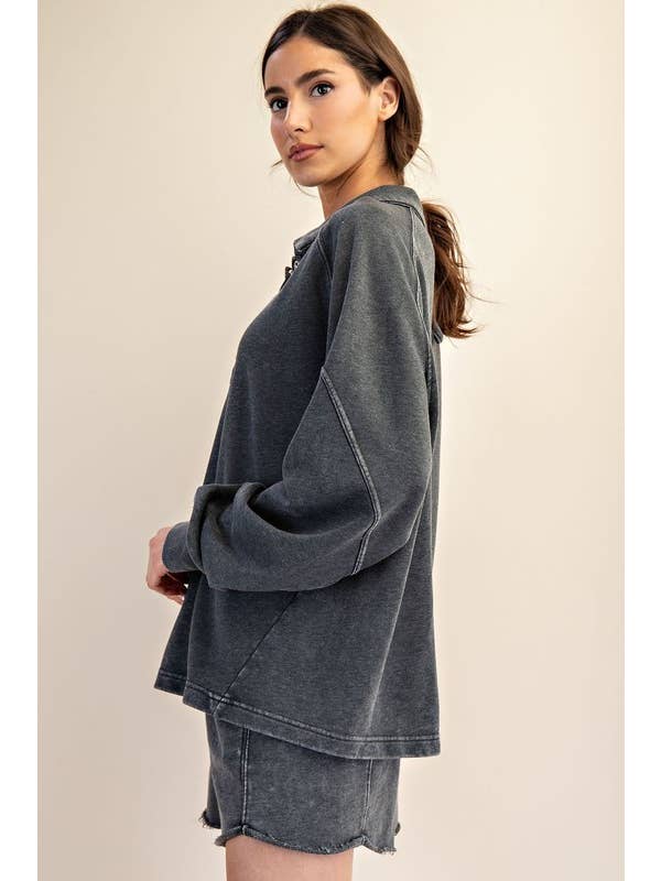 Sunday Morning - Wholesale Sweatshirt - Women's - T170037 LONG SLEEVE MINERAL WASHED POLO SWEATSHIRT5