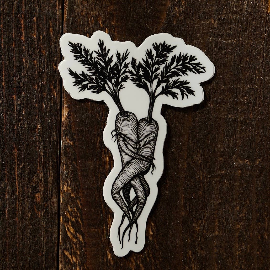 Carrot lovers linocut sticker for wholesale by Anomal Press