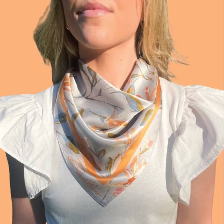 Dallis Foshee Art & Design, LLC - Wholesale Scarf - Women's - Light Blue + Apricot Botanical Scarf4