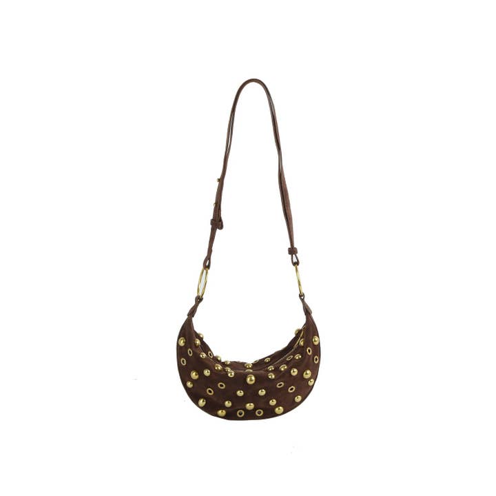 Handbag Factory Corp - Wholesale Shoulder Bag - Women's - Studded Suede Crescent Shoulder Bag5