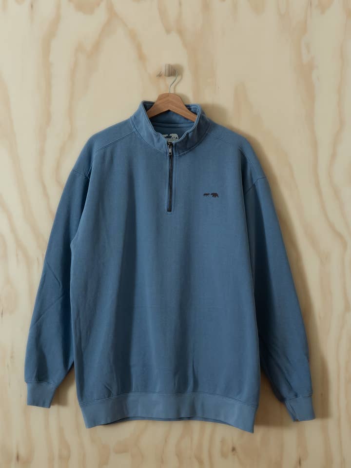 vintage 1/4 zip classic unisex sweater // blue jean for wholesale by Wolf Bear Collective