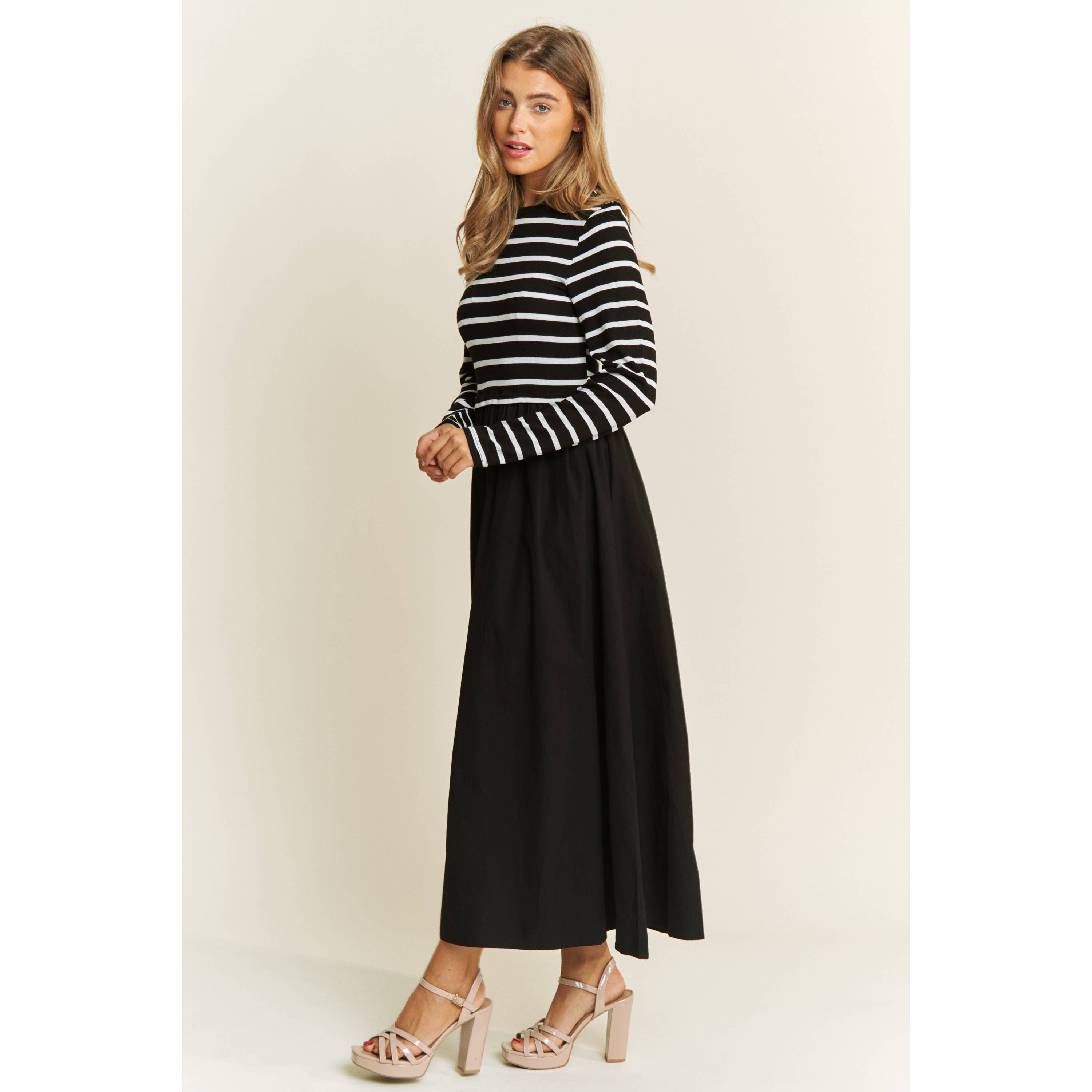Sweet Generis - Wholesale Dress - Women's - COTTON MAXI DRESS WITH KNIT STRIPE TOP WITH LONG SLEEVES12