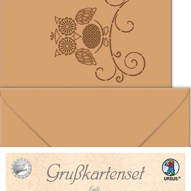 Lasered greeting card “owl”, light brown for wholesale by URSUS® / Buntpapierfabrik Ludwig Bähr GmbH & Co. KG