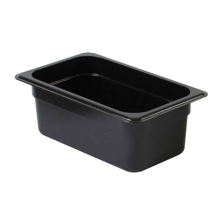 Quarter Size 4" Deep Polycarbonate Food Pan, Black, 6/PK for wholesale by KT Supply