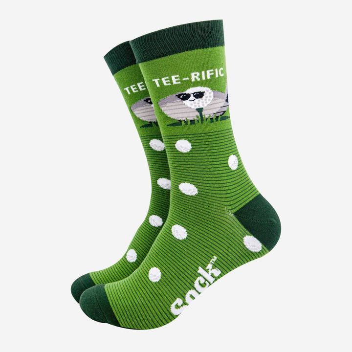 Sock Talk - Wholesale Socks – Men's - Men's Combed Cotton Crew Socks- Green, Teerific Golf1
