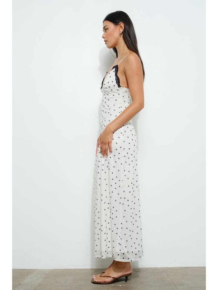 Ivory POLKA DOT MESH MAXI DRESS for wholesale on Faire