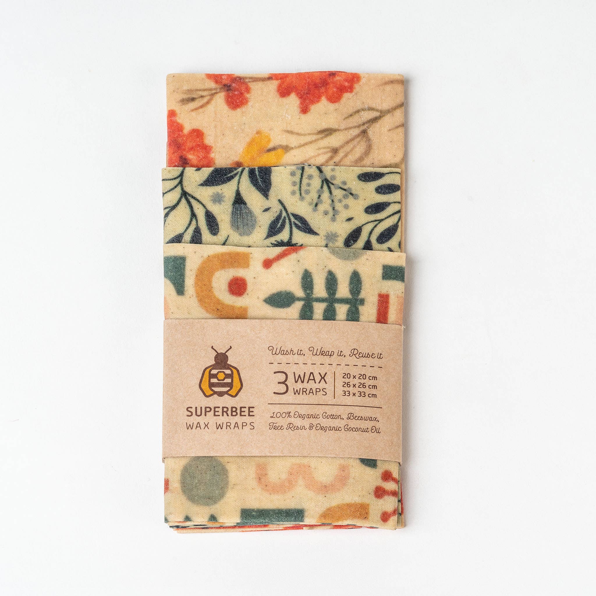 SuperBee - Eco Living Made Easy – Wrap/saco para armazenar alimentos por atacado – Conjunto de 13 - Envoltorios de Cera de Abelha Conjunto de 3 - Designs Mistos3