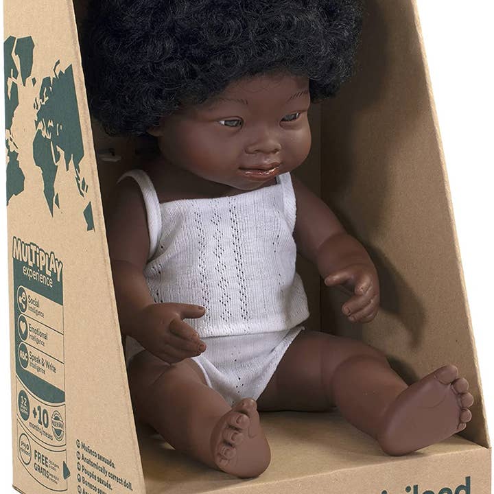 KsmToys - Venta al por mayor Muñeca - Niños - Muñeca de bebé con cabello suave y negro, niña con síndrome de Down, piel africana1
