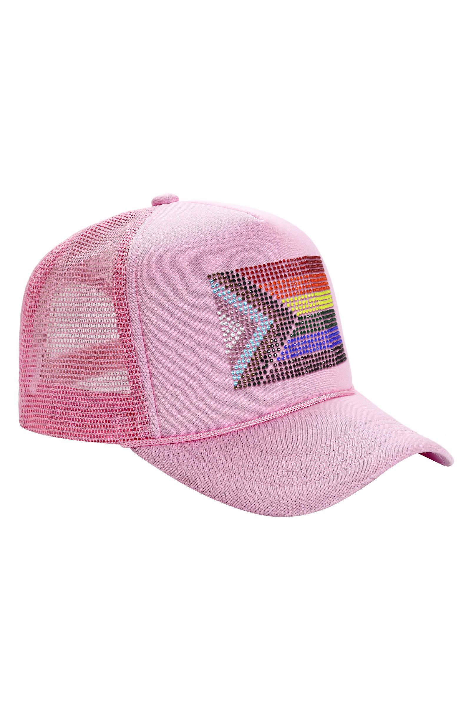 Cap Zone - Wholesale Trucker Hat - Unisex - Bling Rainbow Pride Flag Sponge Trucker Hat8