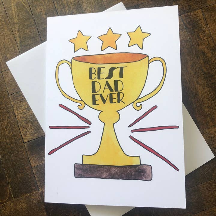 Wild Juniper Art Studio - Wholesale Father's Day Card - Best Dad Ever Trophy Father's Day Card, Best Dad Ever Watercolour Card, Hand painted Father's Day Card, Father's Day Gift, Best Dad Ever3