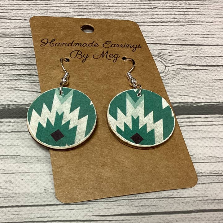 Green Aztec 1 inch for wholesale by Handmade Earrings By Meg