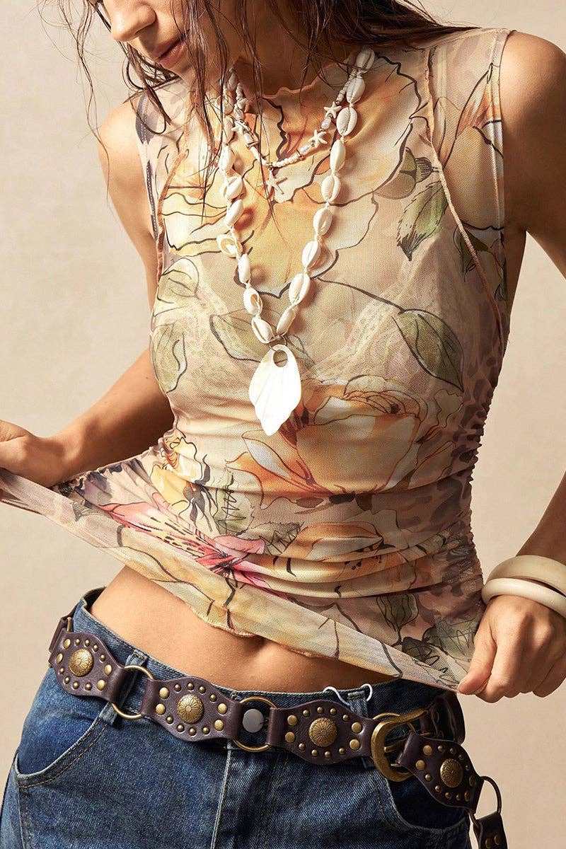 FLOWERY Floral Patterned Sleeveless Top for wholesale on Faire0