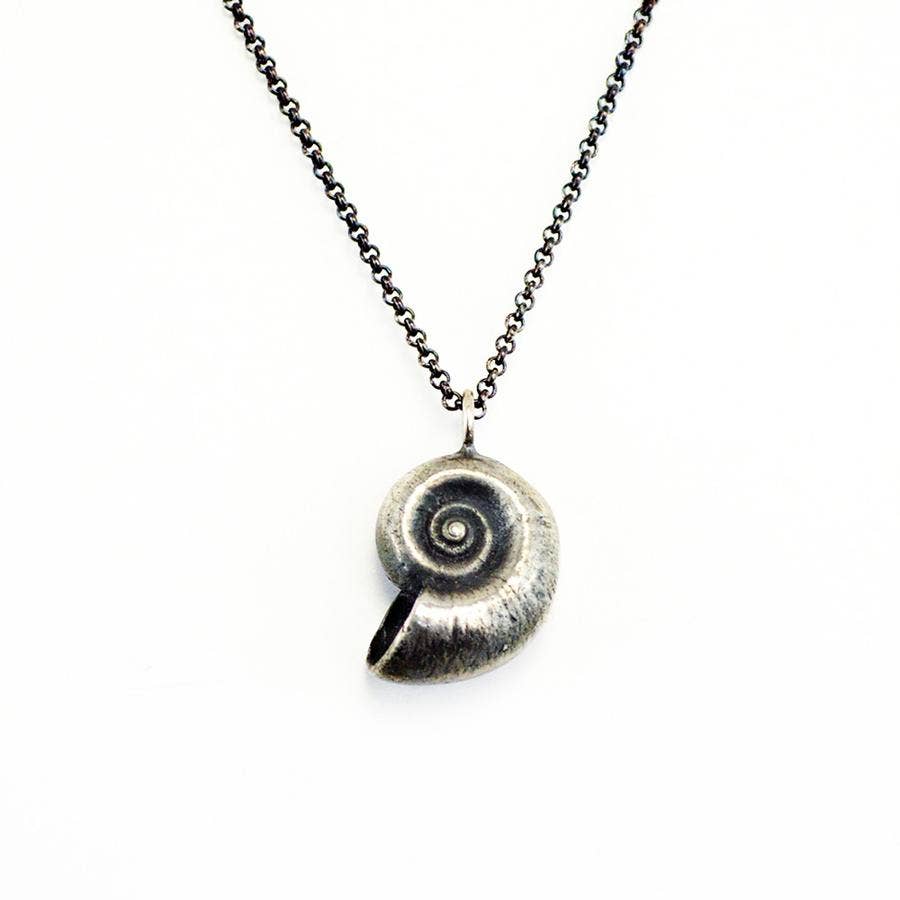 Nautilus Shell Pendant Necklace - Oxidized Sterling Silver for wholesale on Faire0