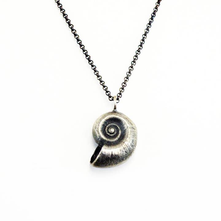 Nautilus Shell Pendant Necklace - Oxidized Sterling Silver for wholesale on Faire